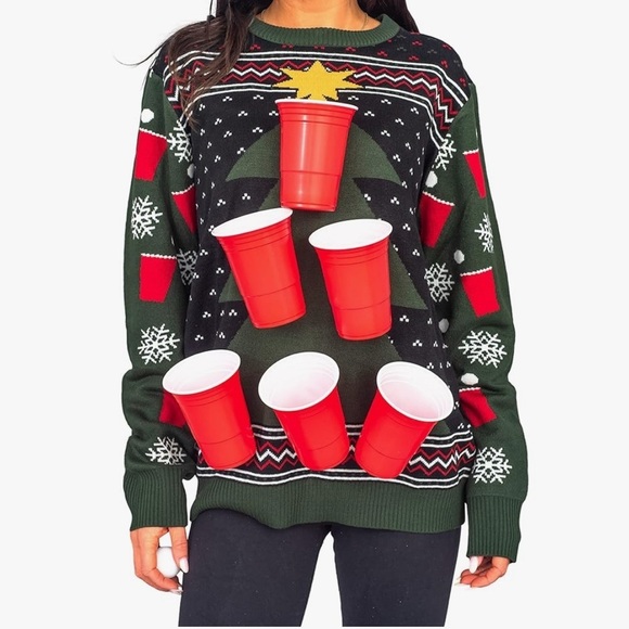Ugly Christmas Sweater Sweaters - Beer Pong 3D Ugly Christmas Sweater Multicolored Size 2XL Men’s/Womens